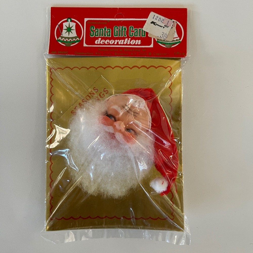 Vintage Commodore Santa Gift Card Decoration 3D Fluffy Beard Kmart Sealed Retro